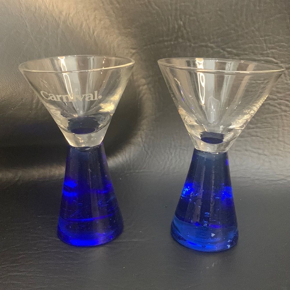Carnival Blue Shot 2 Oz Each Sold As Set 2 Blown Glass Bar Accessories Cruising
